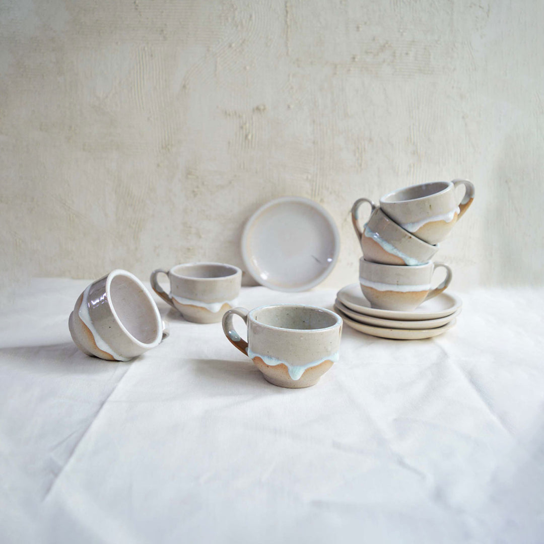 Handmade Ceramic Teacup and Saucer - Set of 4
