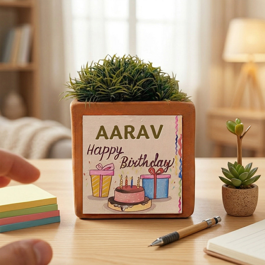 Happy Birthday Personalized Handpainted Terracottta Planter