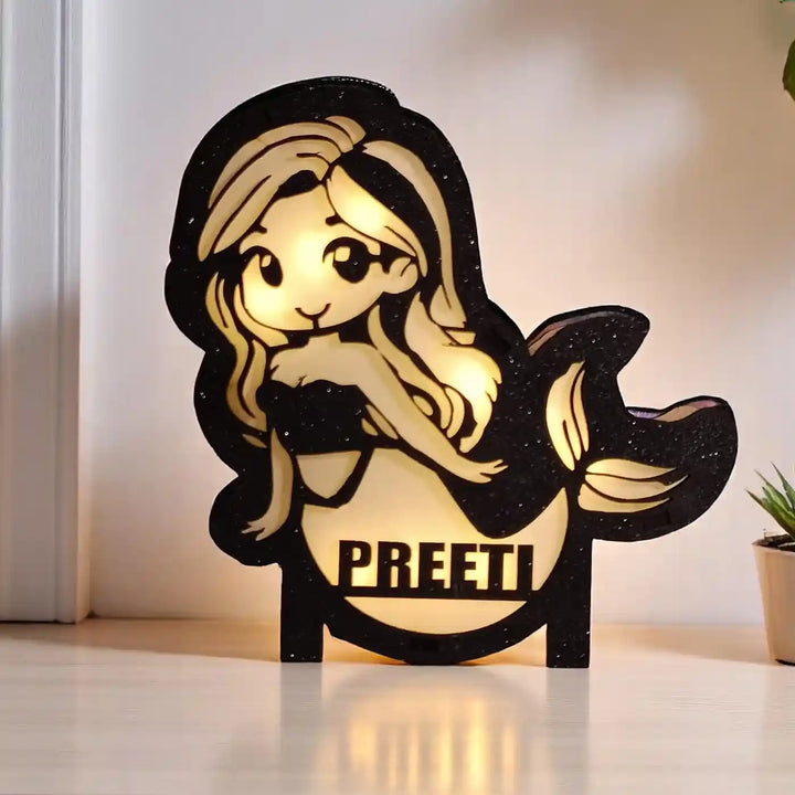 Personalized Mermaid Theme Wooden Table Lamp