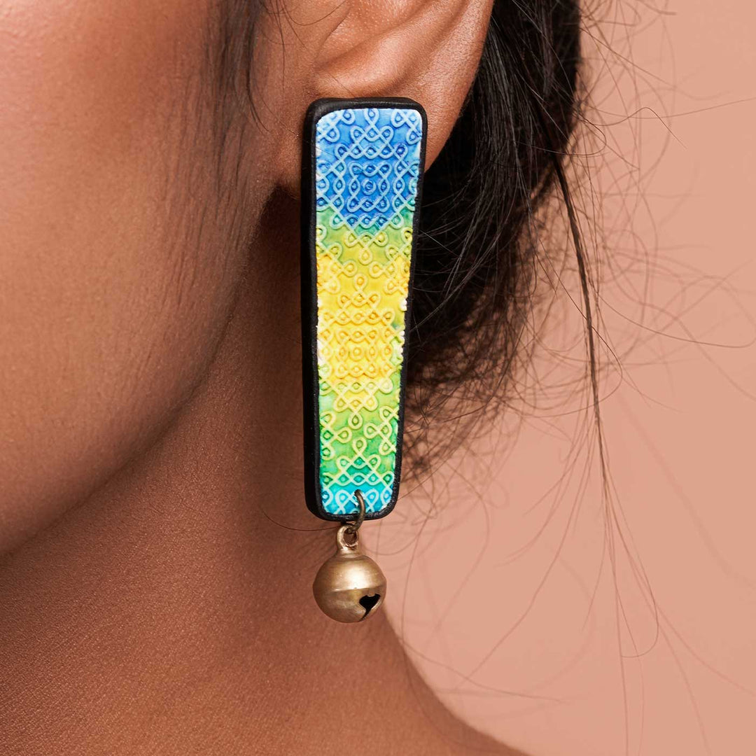 Handmade Polymer Clay Ezhil Sikku Kolam Design Earrings