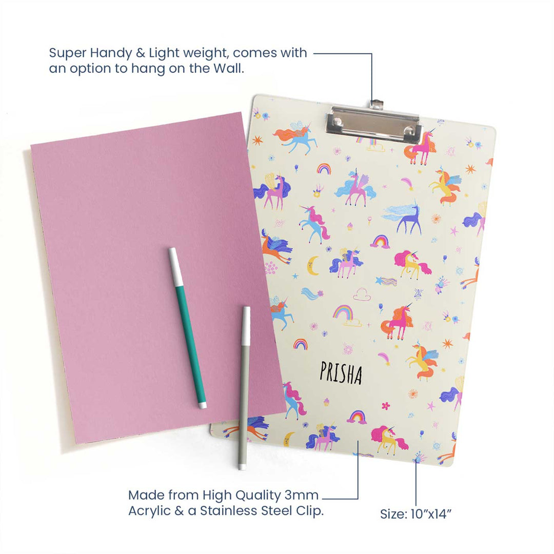 Personalized Magical Unicorn Theme Acrylic Clipboard