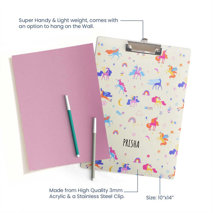 Personalized Magical Unicorn Theme Acrylic Clipboard