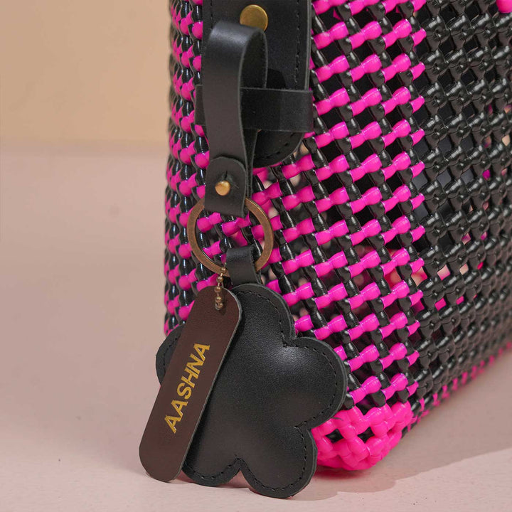 Black & Pink Personalized Monogram Handmade Wire Koodai Handbag
