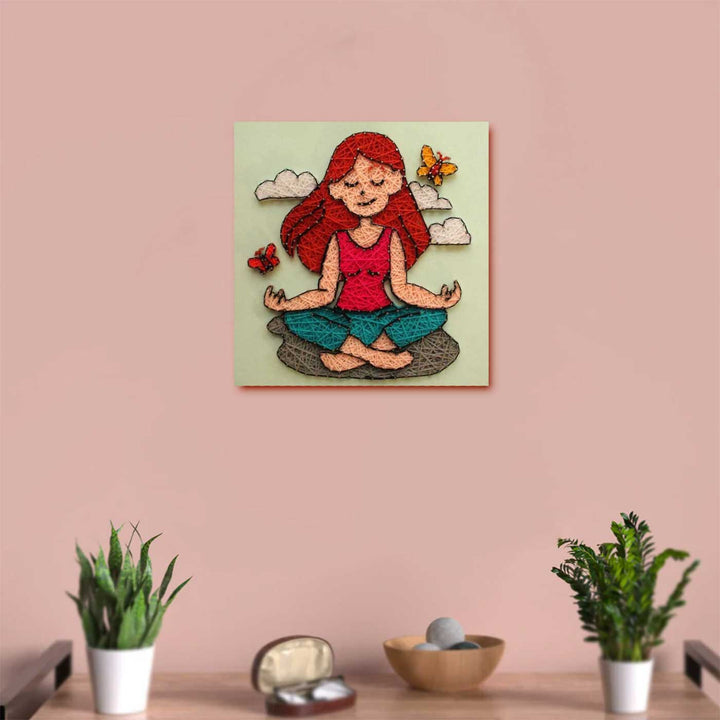 Handmade String Art Yoga Lady Illustration MDF Decorative Plaque