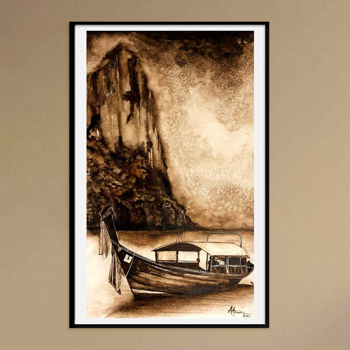 11.8 x 7.4 Inch | Handmade Paper Boat Coffee Painting