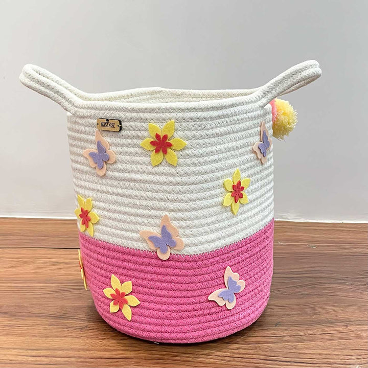 Personalized Handmade Butterfly Blossoms Jute Basket For Kids