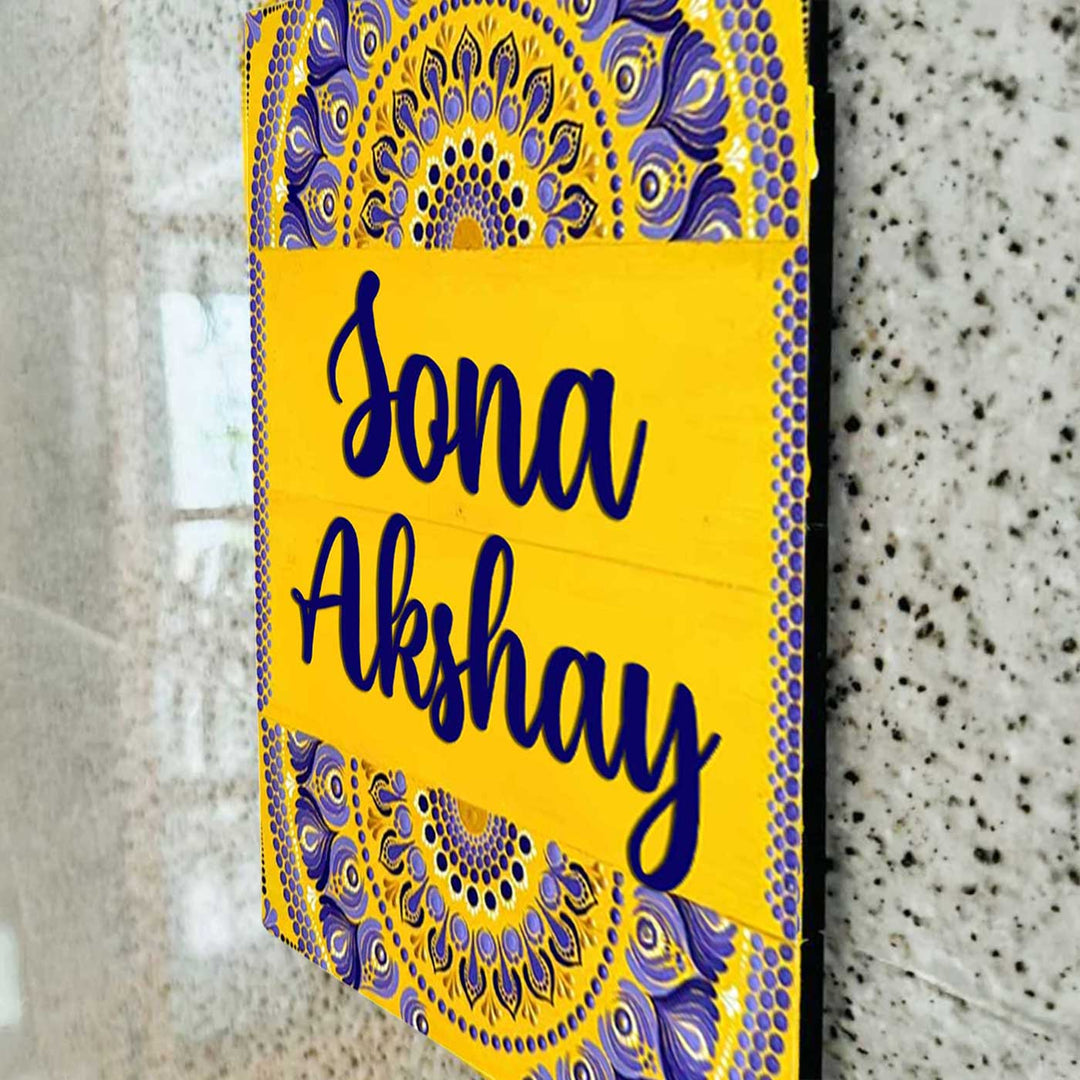 Personalized Hand-Painted Dot Mandala Mdf Wood Name Plate