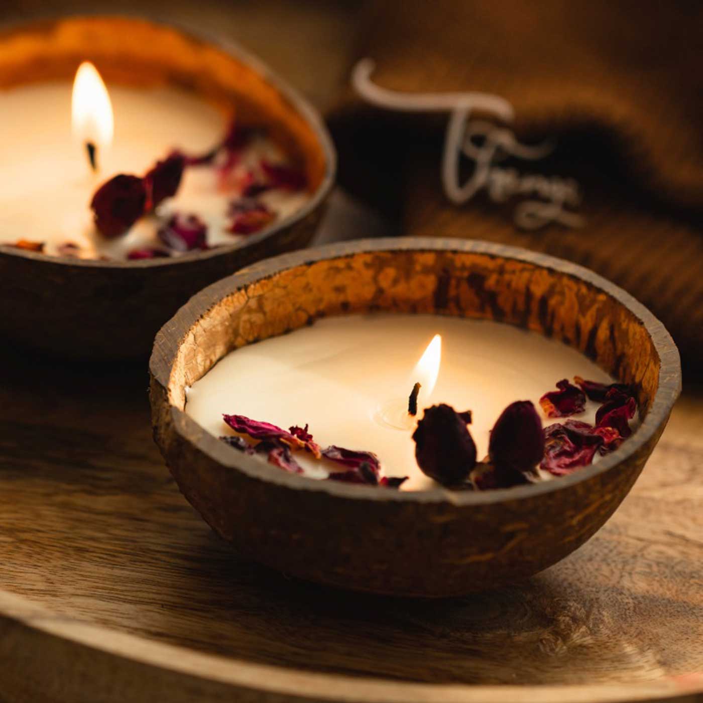 Buy Eco-friendly Handmade Rose Scented Coconut Shell Candle | Set Of 2 ...