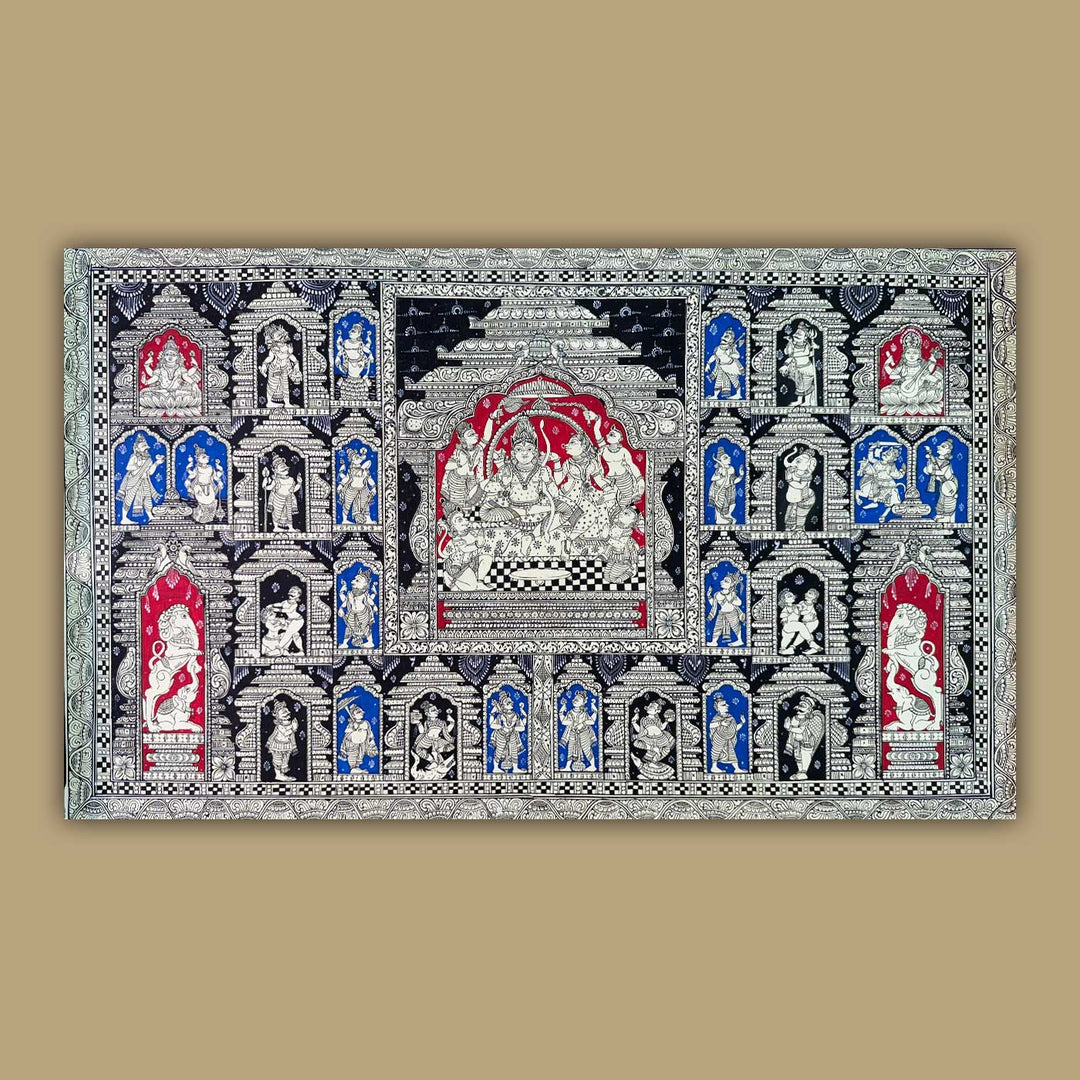 24 X 40 Inch | Handmade Canvas Mukhasalla With Rama And Sita Painting