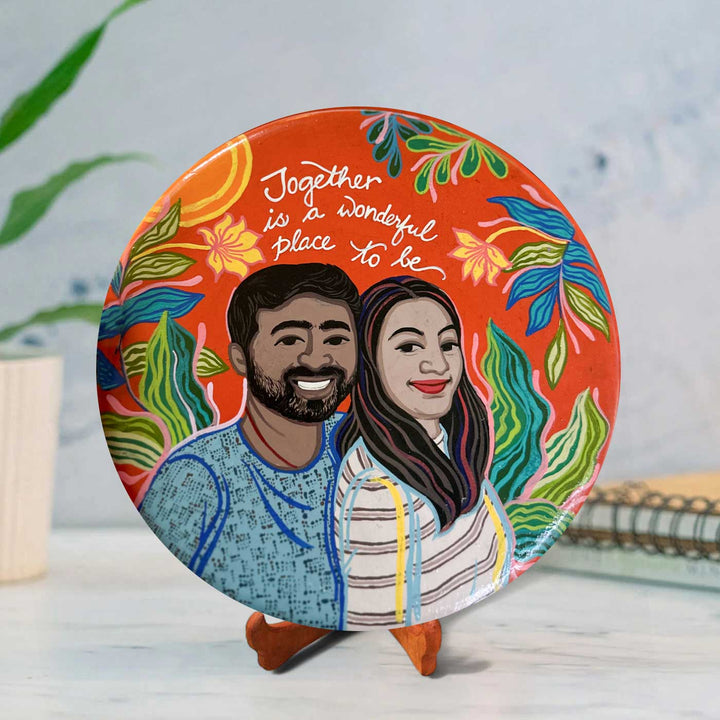 10 Inch | Photo Personalized Hand Painted Pop Art Illustrated Caricature Wall Plate With Stand