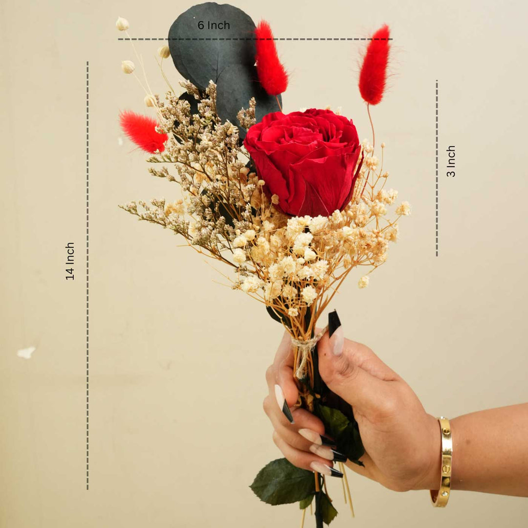 Ruby Romance Real Red Rose With Dried Flower Bouquet