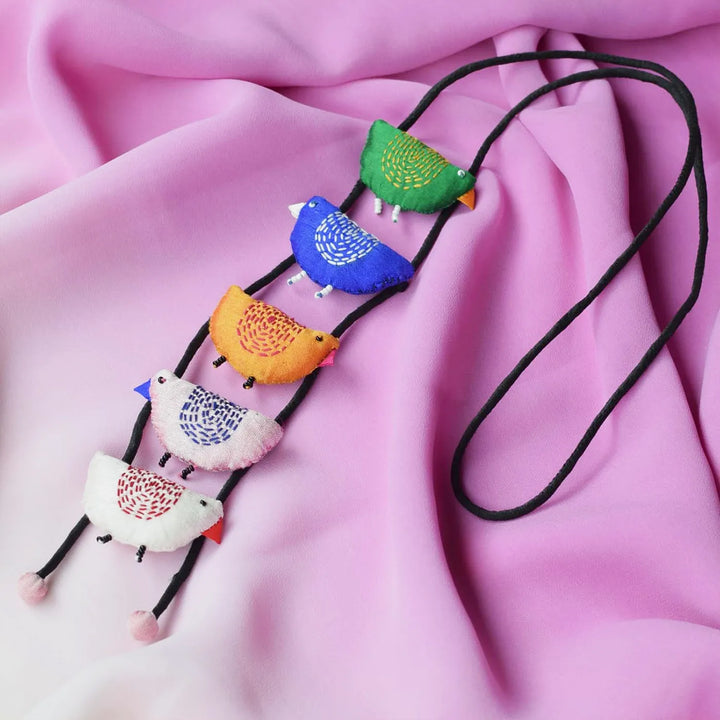 Handmade Textile Art Bulbul Bird Dupion Silk Fabric Necklace