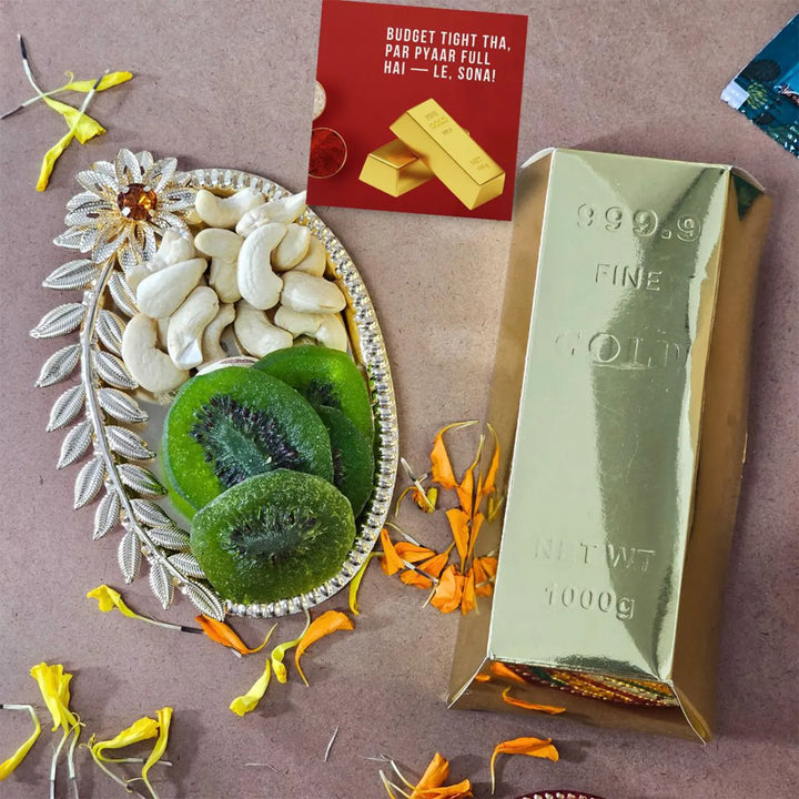Personalized Bachpan Ki Yaadien Rakhi Hamper | Includes 1 Bottle, 1 Photo Frame, 1 Fridge Magnet, 2 Paan Mints, 1 Dry Fruit Box & 2 Desi Pops