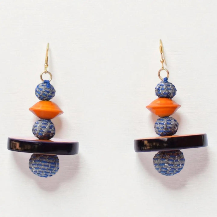 Handmade Textile Art Round Dupion Silk Fabric Earrings