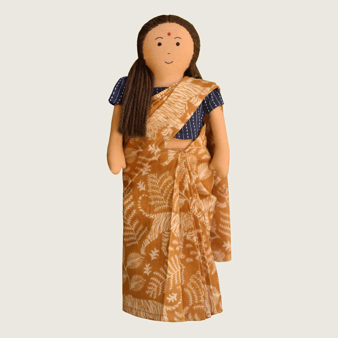 Nilah's Amma (Mother) In Beige Saree | Soft Hand-Stitched Sustainable Indian Play Doll
