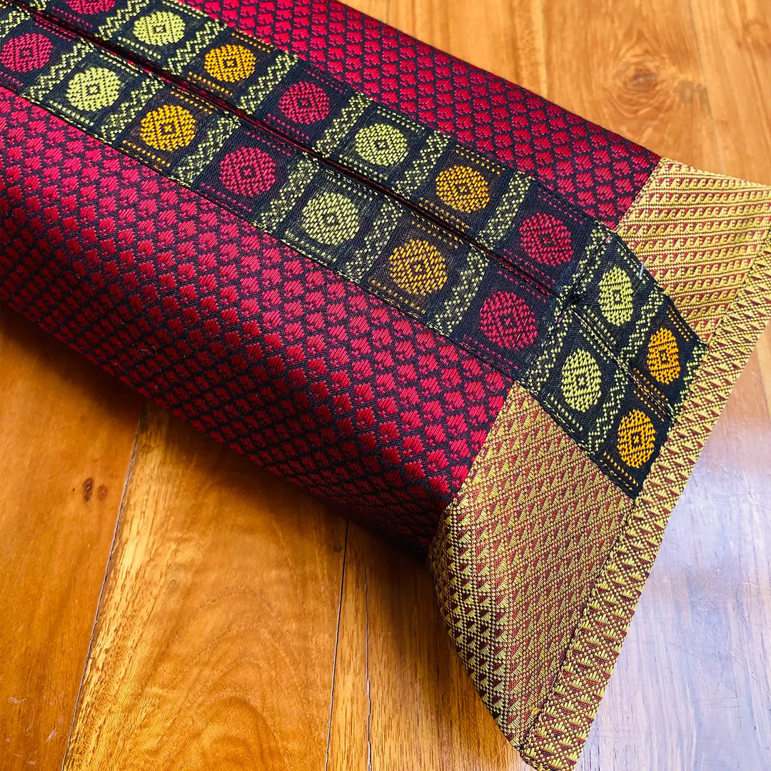 Handmade Red & Gold Rudraksha Design Khunn Fabric Cotton Tissue Box Cover