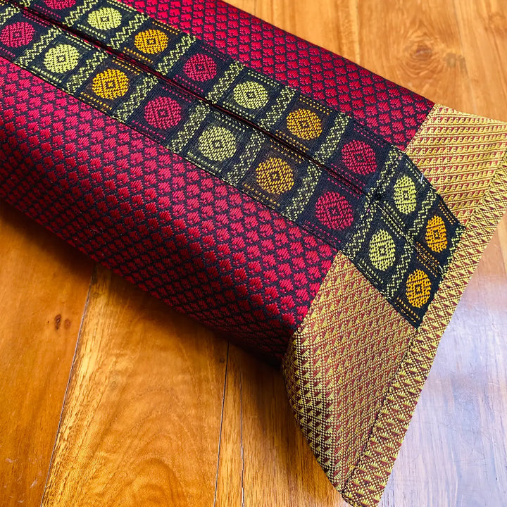 Handmade Red & Gold Rudraksha Design Khunn Fabric Cotton Tissue Box Cover