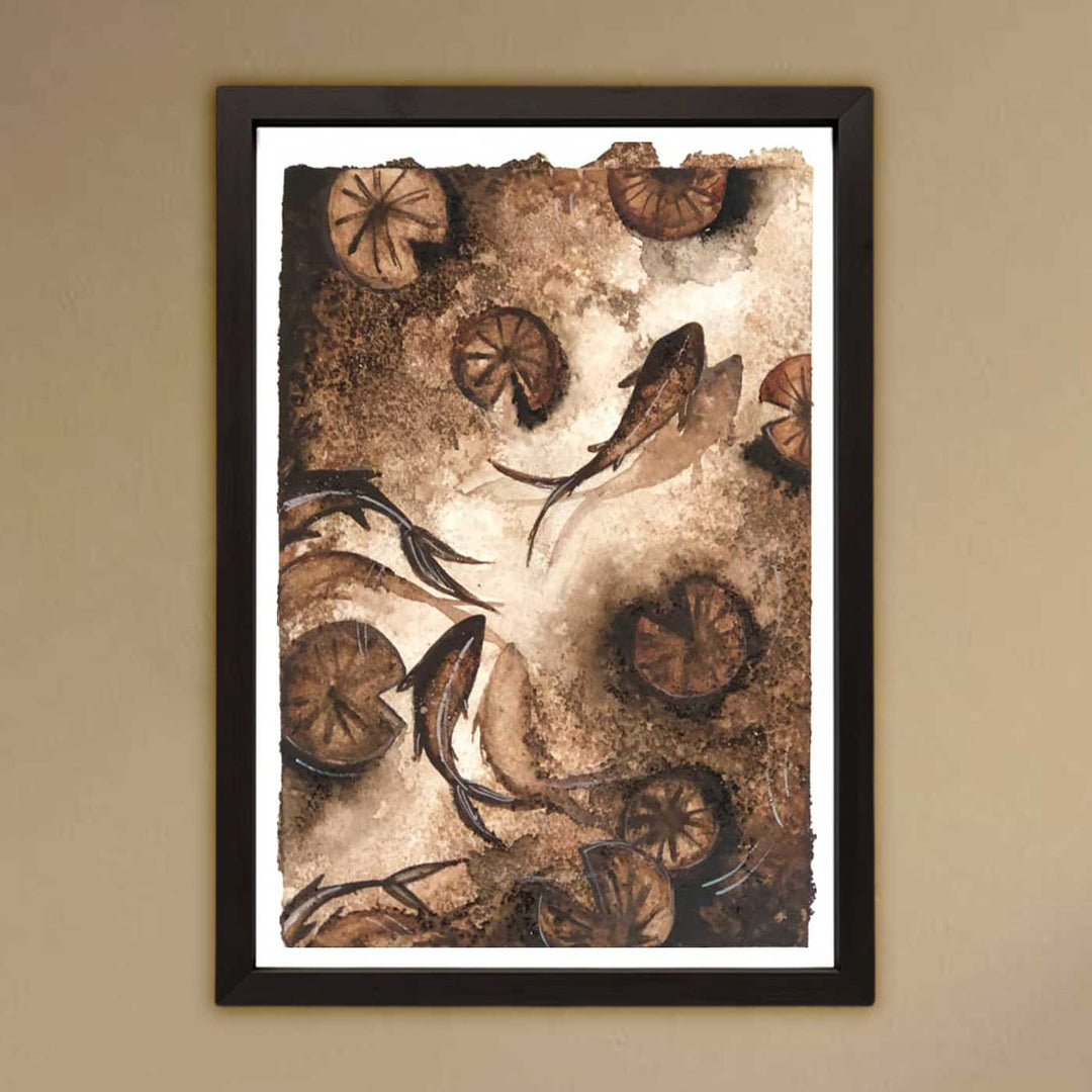 6 x 8 Inch | Handmade Paper Koi Fishes Coffee Painting