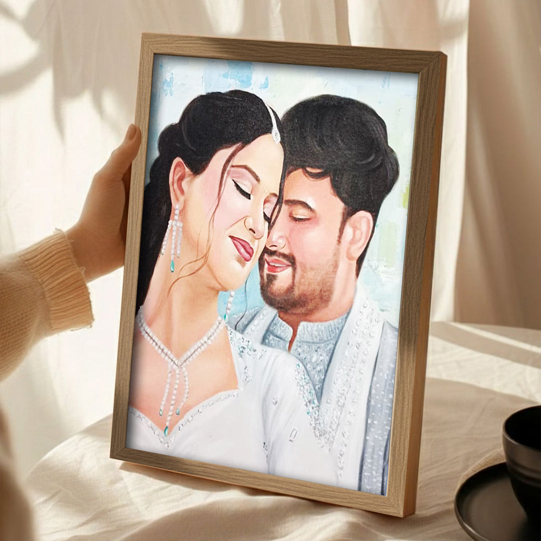 Photo Personalized Hand Painted Portrait With Premium Wooden Frame
