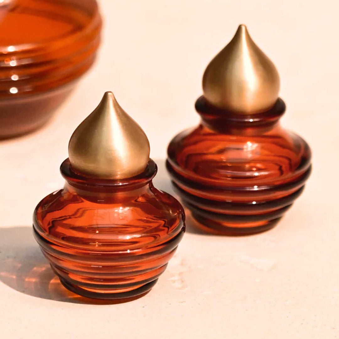 Set Of 2 | Mini Kalash Design With Lid Roli Chawal Glass Container