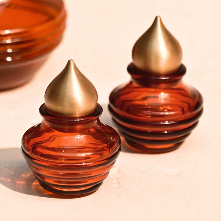 Set Of 2 | Mini Kalash Design With Lid Roli Chawal Glass Container