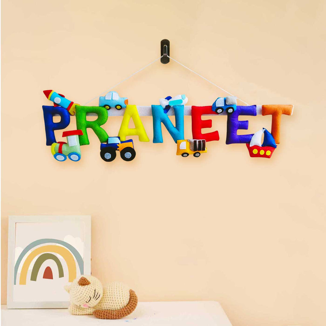 Personalized Transport Theme Felt Kids Name Plate