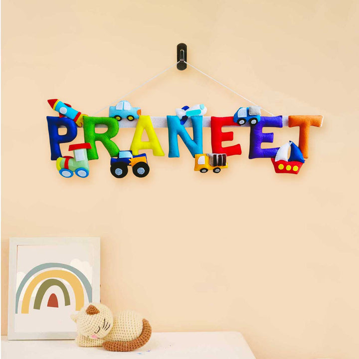 Personalized Transport Theme Felt Kids Name Plate