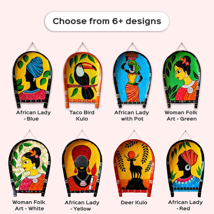 Handpainted African Lady | Red Folk Art Bamboo Wall Decor