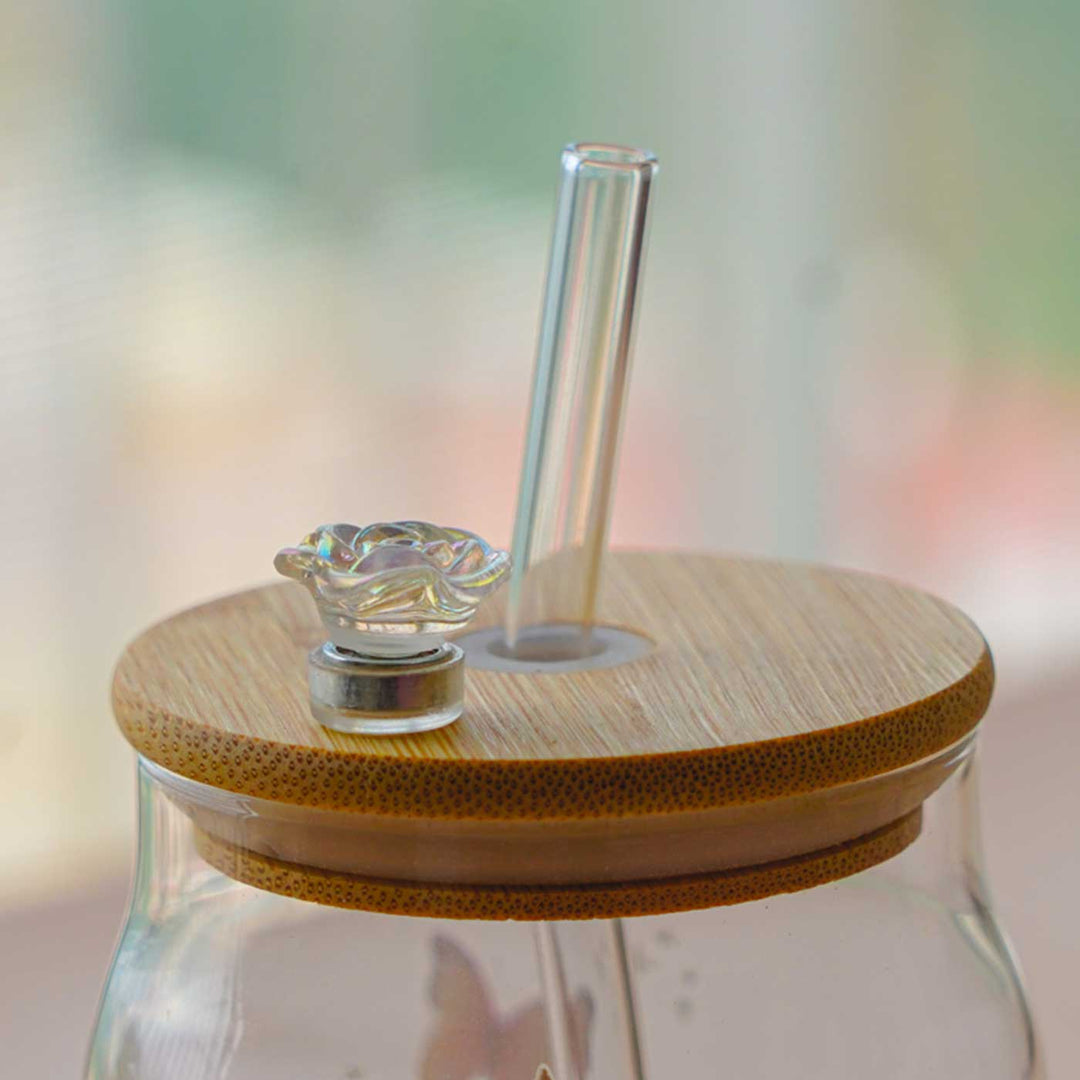 Cute Printed "Fairy" Theme Glass Tumbler With Straw For Kids
