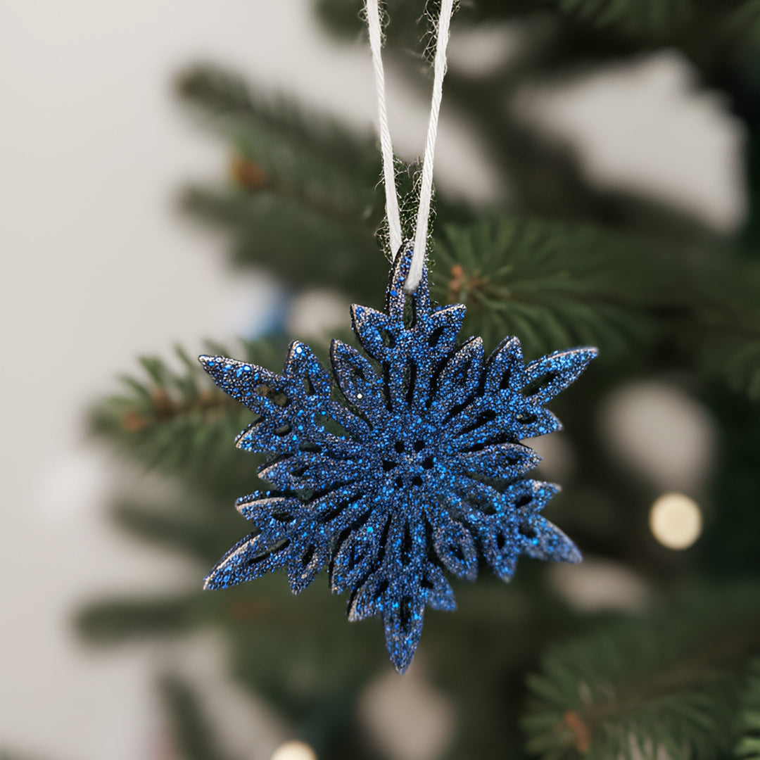 Handmade Blue Snowflake MDF Wood Ornament For Christmas Decoration