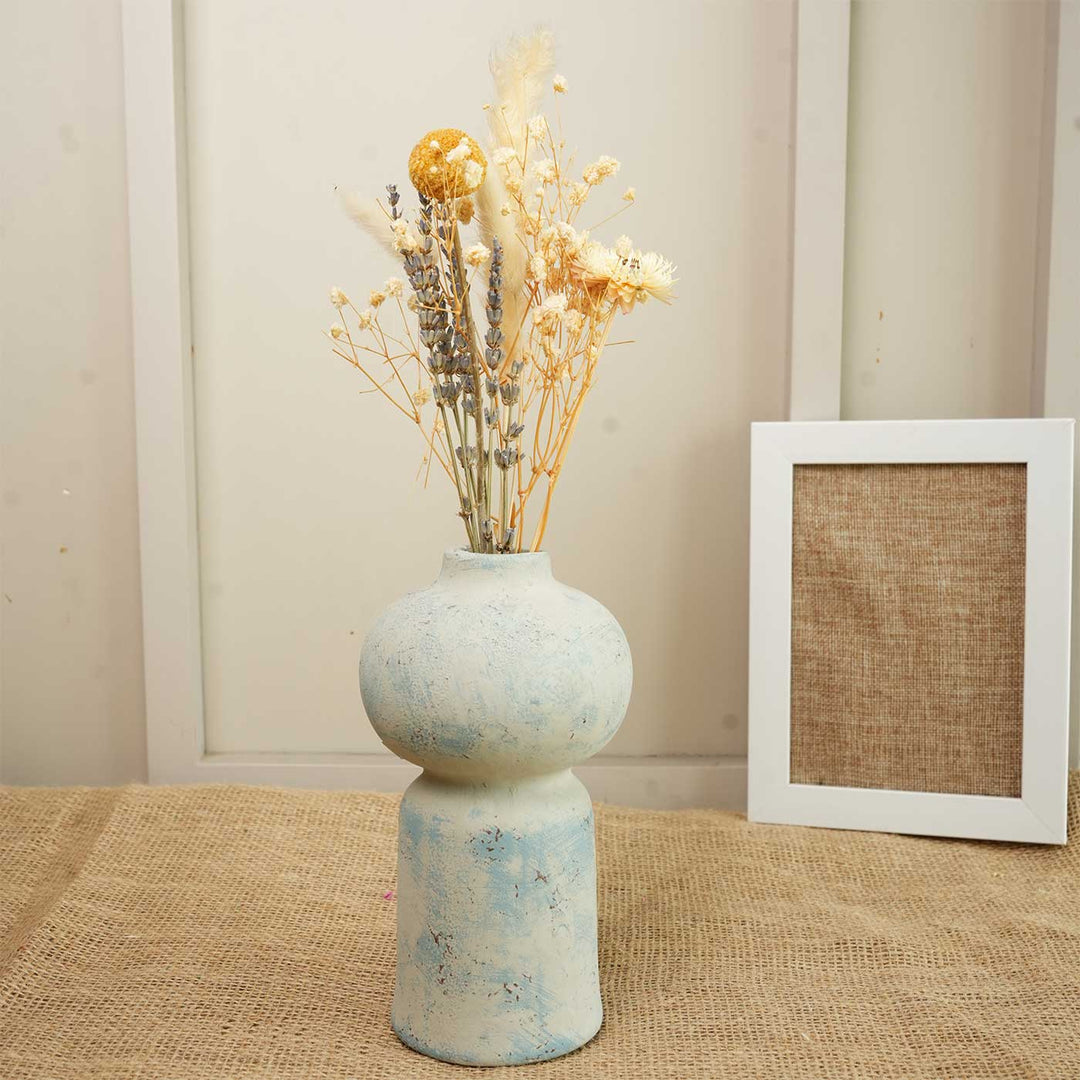 Coastal Bloom Porcelain Vase With Dried Flower Bunch