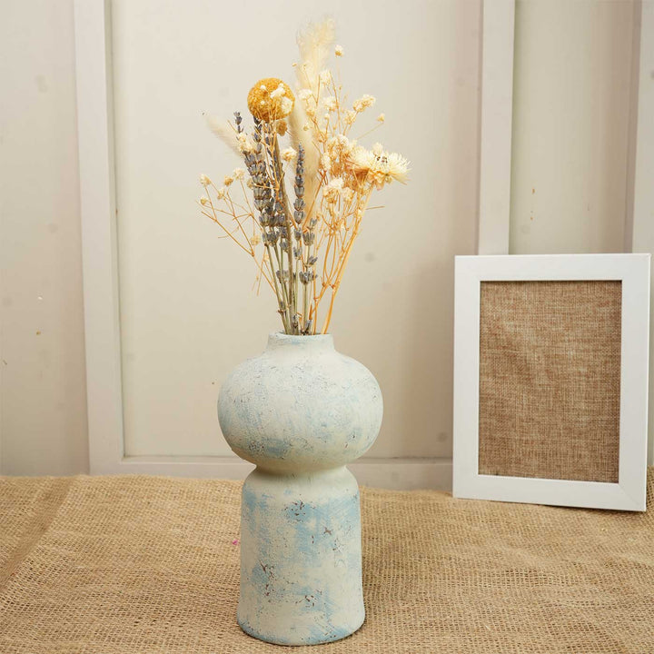 Coastal Bloom Porcelain Vase With Dried Flower Bunch