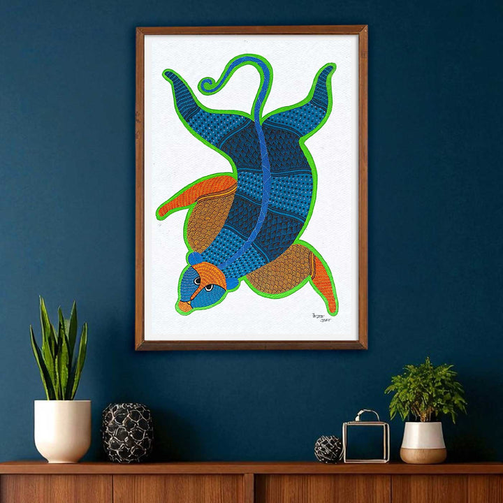 11 x 15 Inch | Playful Wild Cat | Original Hand painted Tribal Gond Art Painting | Acrylic Paints On Paper