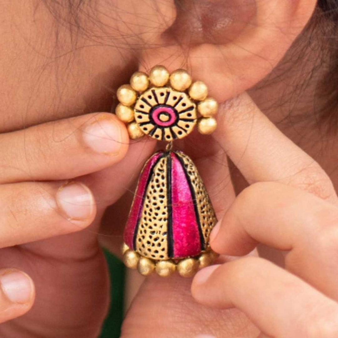 Handmade Beaded Sparkling Cone Terracotta Earrings