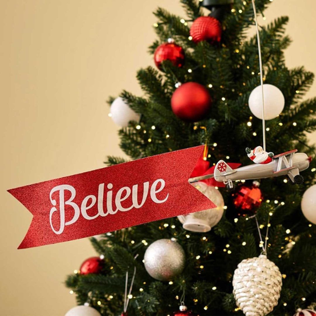 Reusable Animated Biplane Tree Topper With Banner And Light