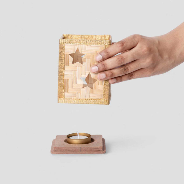 Handmade Bamboo Merry Tree Tea Light Holder
