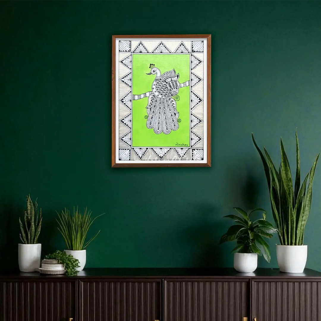 8 x 5 Inch | Peacock In Four Frames | Original Hand Painted Madhubani Painting On Paper