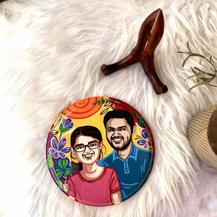 6 Inch | Mini Photo Personalized Hand Painted Pop Art Illustrated Caricature Wall Plate With Stand