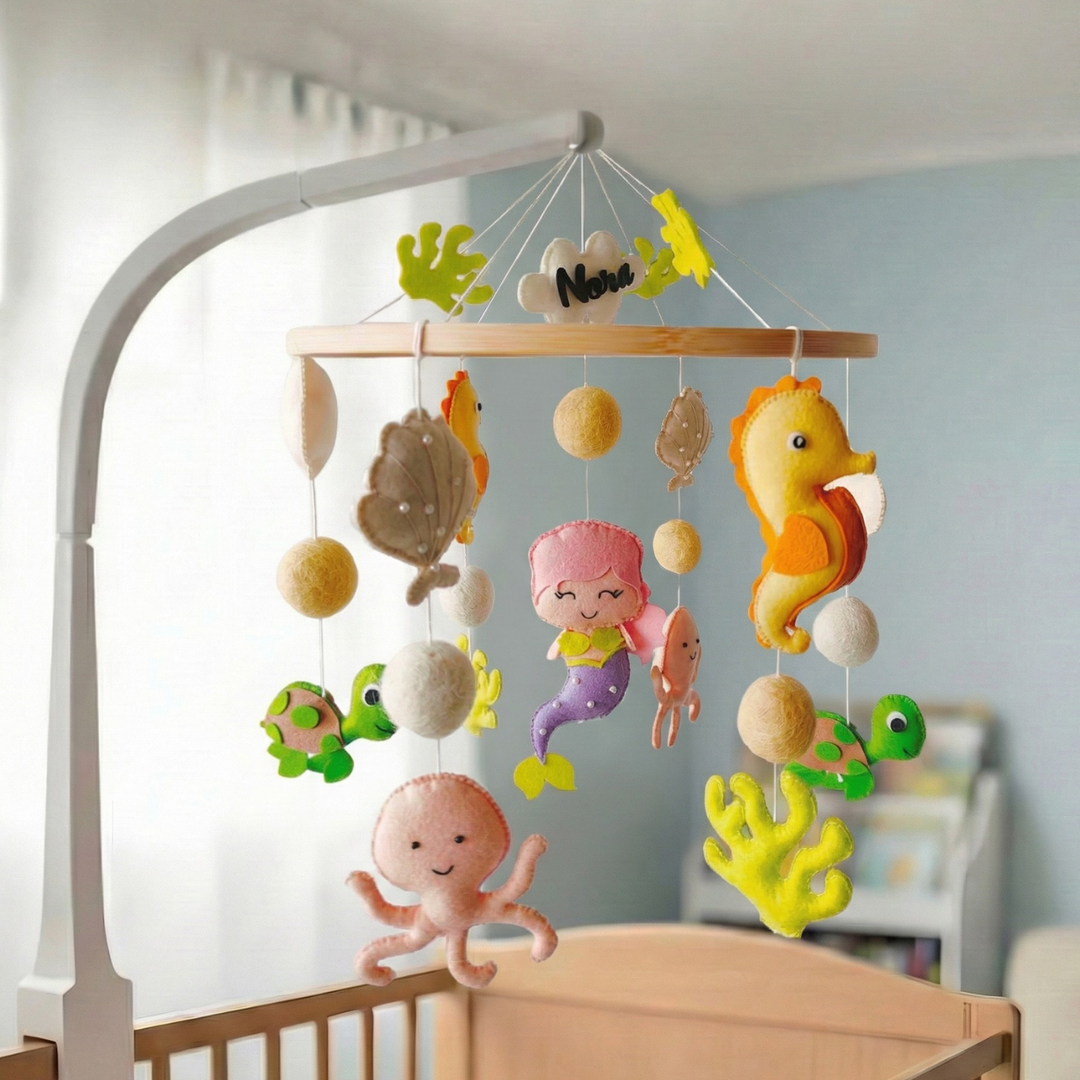 Personalized Handmade Mystical Ocean Friends Felt Cot Mobile For Newborns