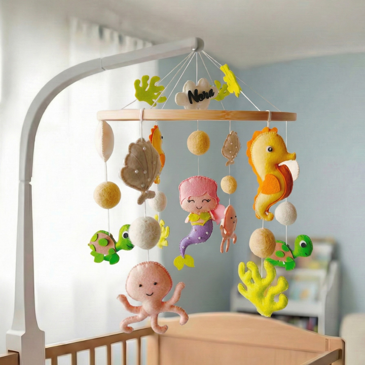 Personalized Handmade Mystical Ocean Friends Felt Cot Mobile For Newborns