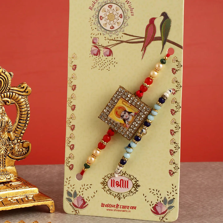 Handmade Shri Ram Rakhi Hamper | Includes 1 Ramdarbar Idol, 2 Rakhis, 1 Roli Chawal