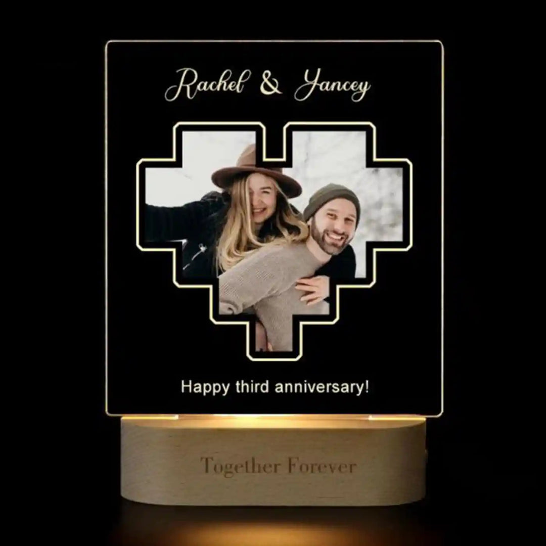 Photo Personalized Printed Heart Frame Acrylic Table Lamp