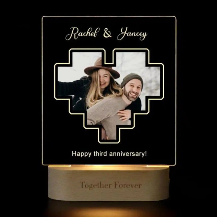 Photo Personalized Printed Heart Frame Acrylic Table Lamp
