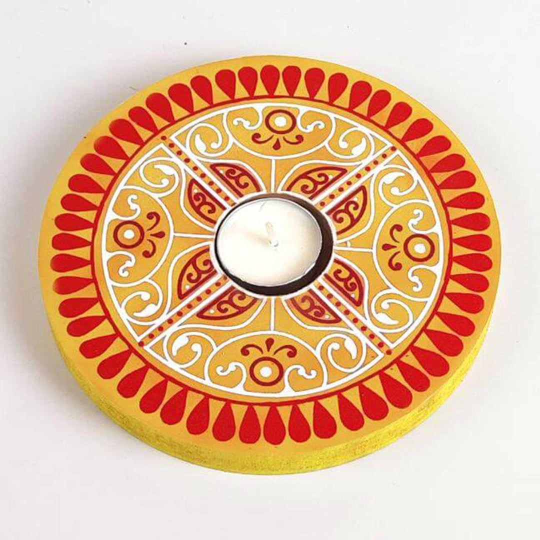 Hand-Painted Oorja Wooden Tealight Holder