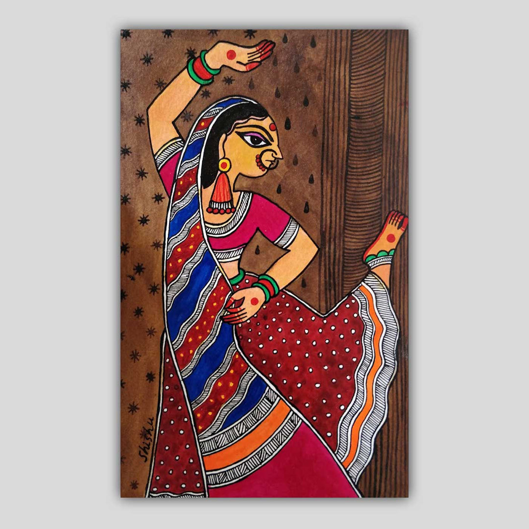 7 x 10  Inch | Madhubani Nritya | Original Hanpainted Madhubani Painting | Natural Colors On Paper
