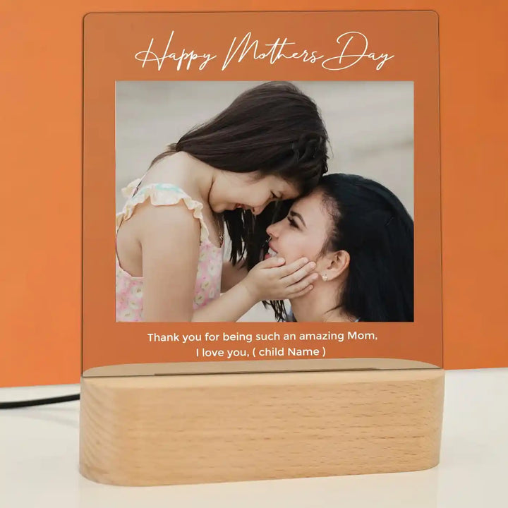 Photo Personalized Handmade Mother's Day Theme Wooden Photo Table Lamp