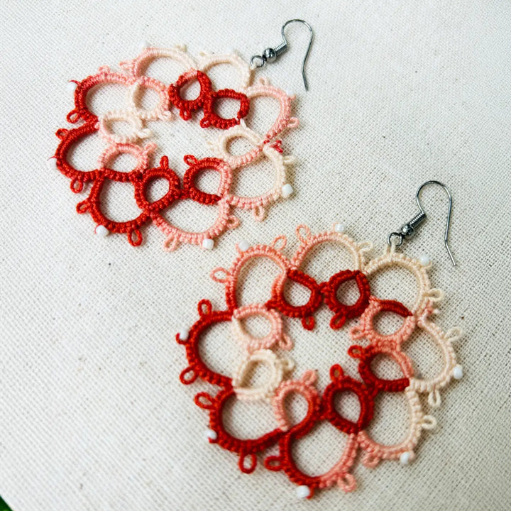 Handmade Tatting Flower Shaped Cotton Earrings