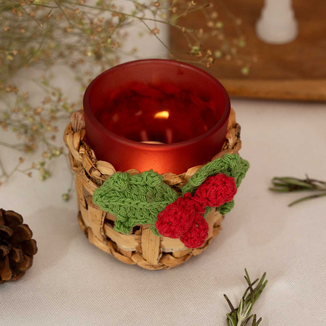 Handmade Banana Bark And Crochet Joy Tea Light Holder | Set Of 3