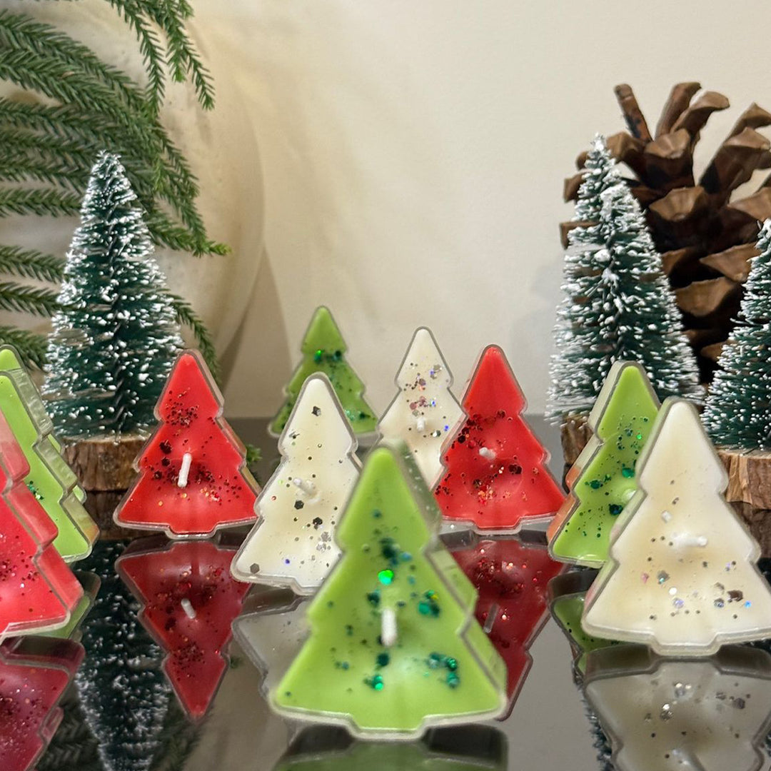 6 Pc | Handmade Red, Green & White Xmas Tree Soy Wax Candles