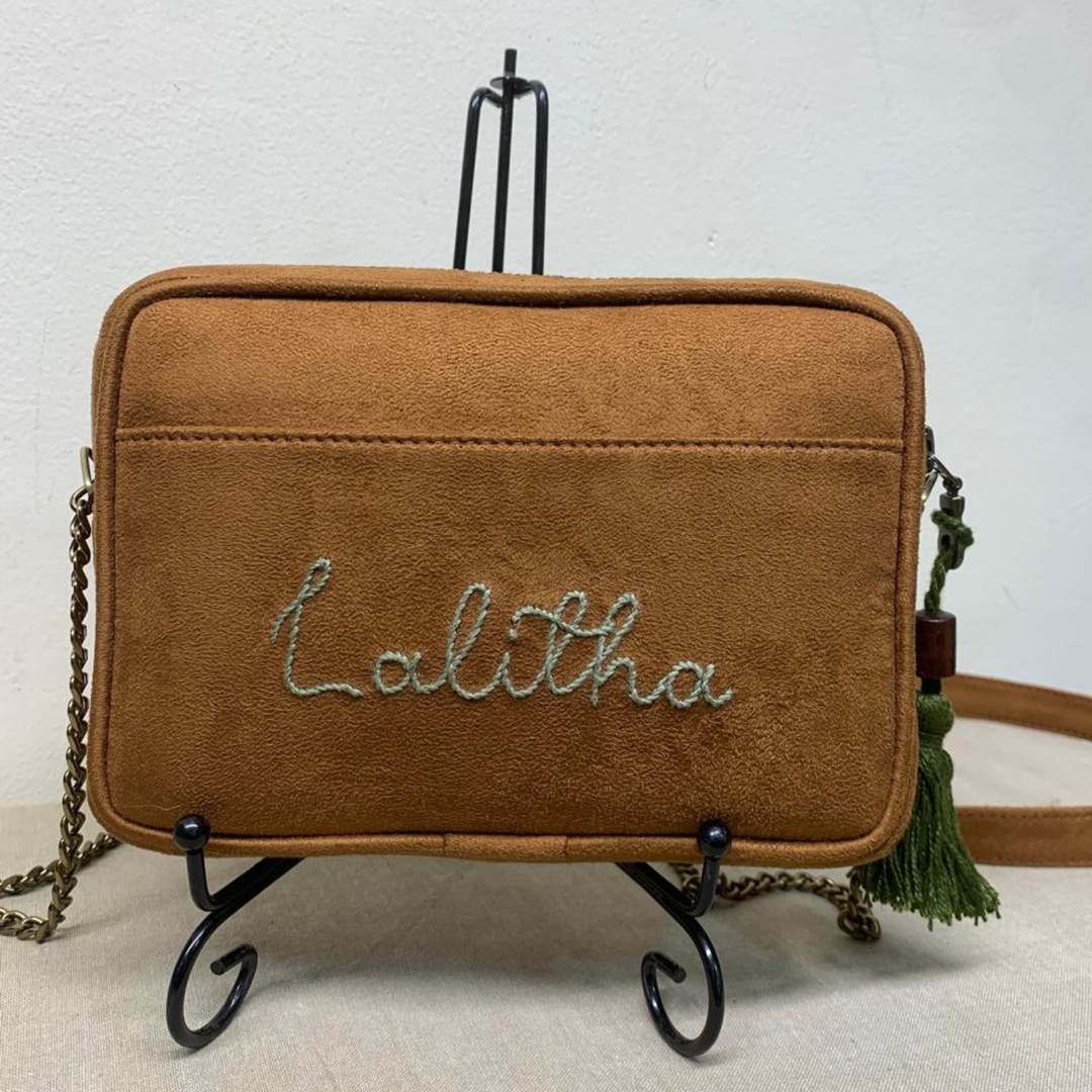 Personalized Embroidered Garden Denim Vegan Suede Sling Bag